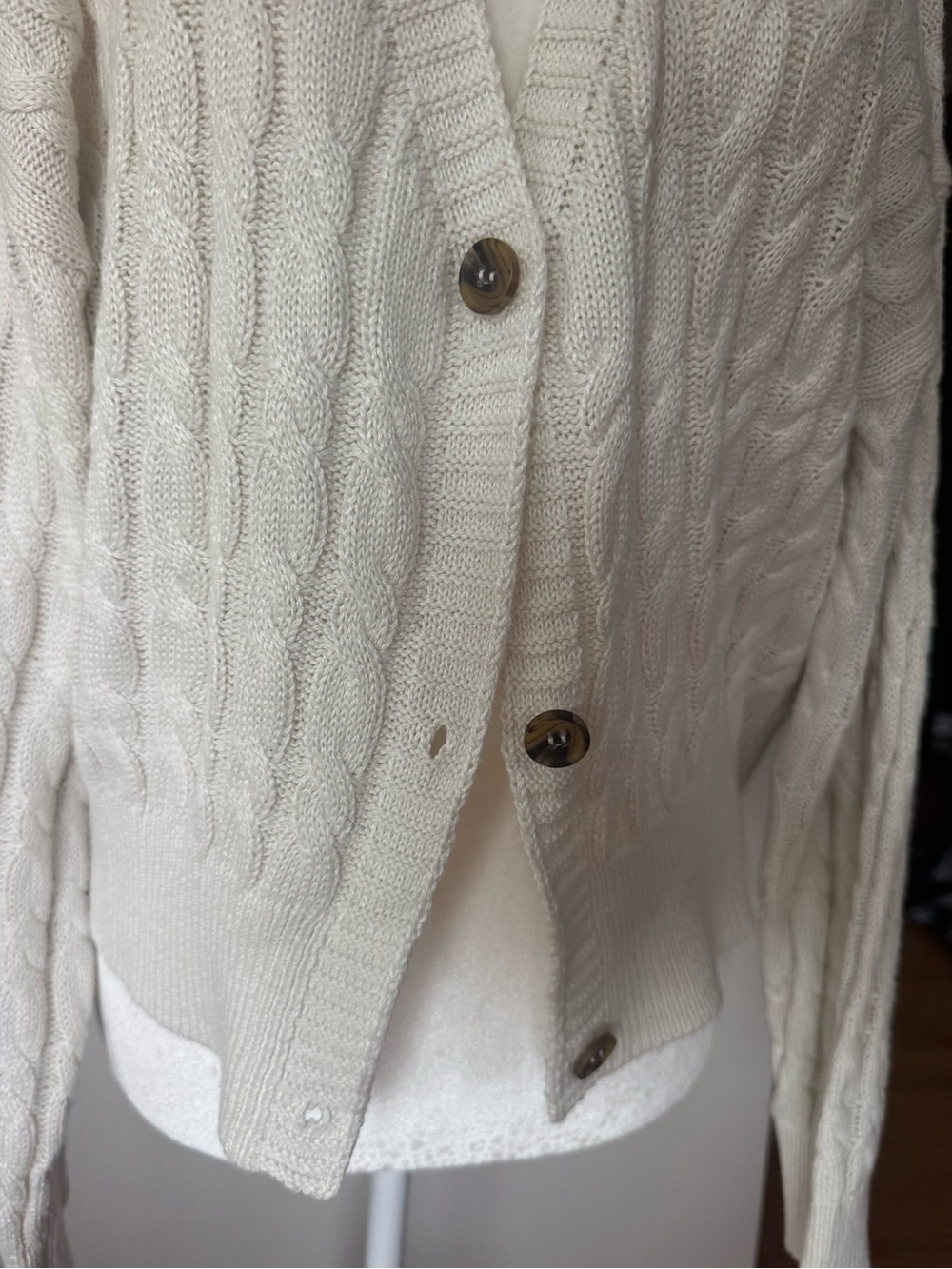 Cream Cable Knit Collared Button-Up Women’s Sweater Cardigan - Picture 2 of 12
